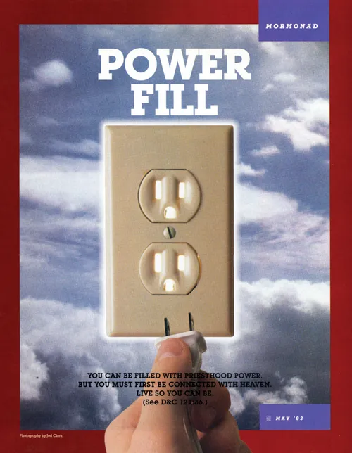 A conceptual photograph showing a wall plug against the background of the sky, paired with the words “Power Fill.”