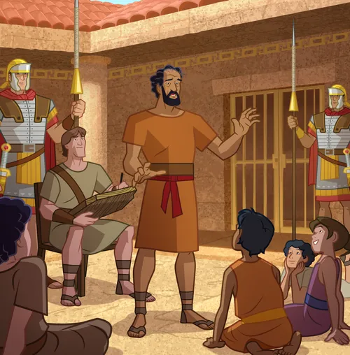 Paul teaching about the gospel while a prisoner.