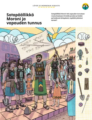 Kuva Moronista pitelemässä vapauden tunnusta ihmisiä ympärillään