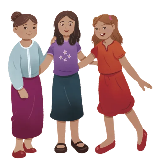 Хамтдаа зогсож буй зохистой хувцасласан охид