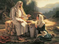 Jesus teaching a Samaritan woman at a well