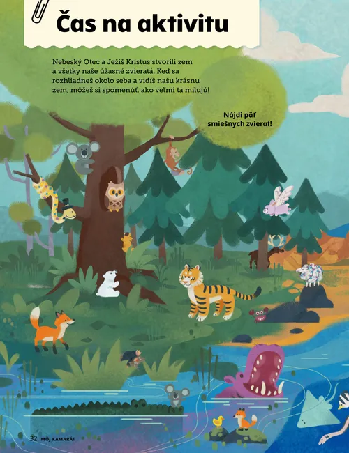 Strana PDF zobrazujúca prírodnú scenériu s množstvom zvierat