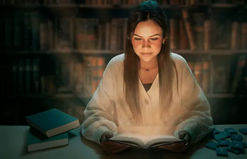 a young woman reading a book