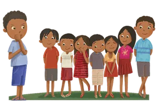 A group of children standing in a line