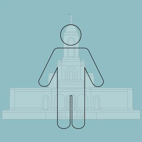 outline of body against temple background