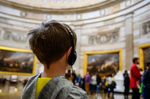 Boy on a museum tour