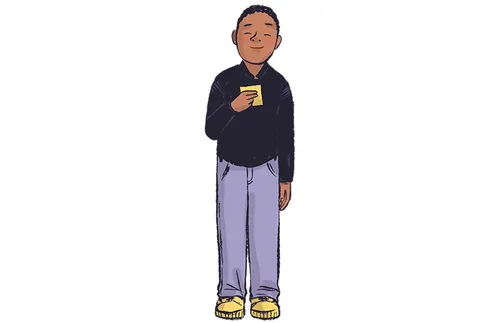 boy reading from card