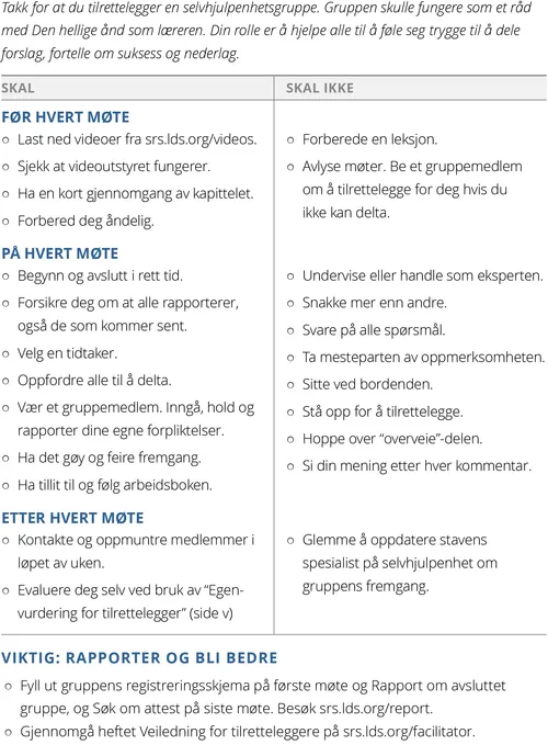 Tilretteleggerens hjelpeliste