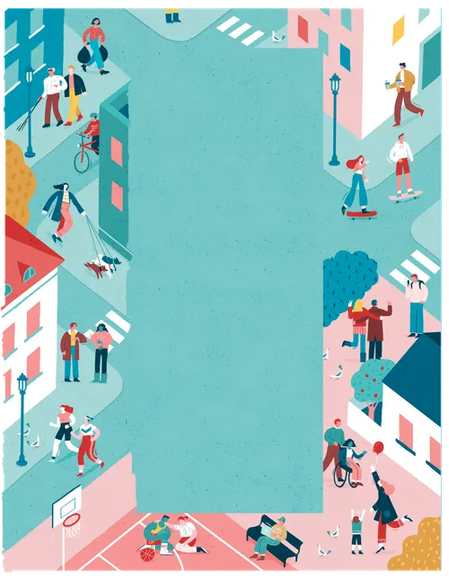 view of city streets from above