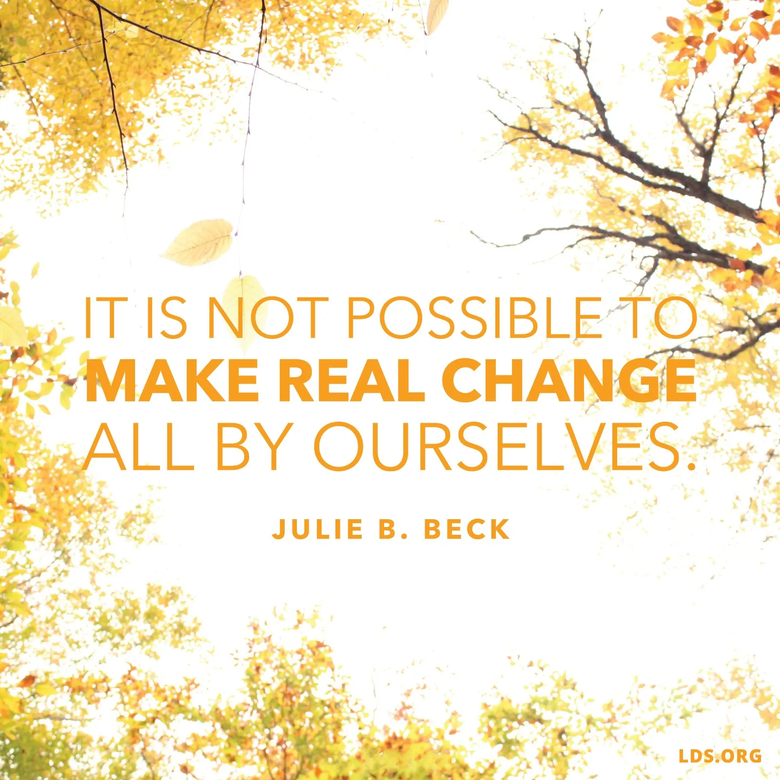 “It is not possible to make real change all by ourselves.”—Sister Julie B. Beck, “Remembering, Repenting, and Changing” © undefined ipCode 1.