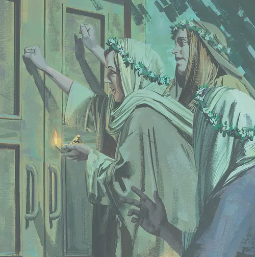 women knocking on door