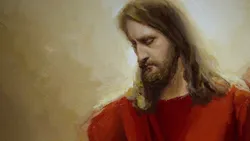 A painting of Jesus Christ in a red robe