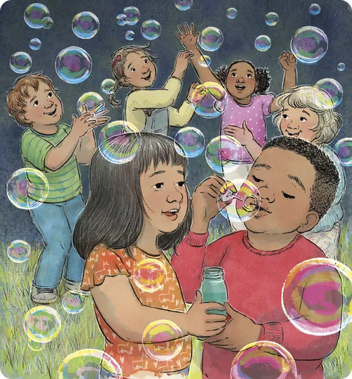 children blowing bubbles