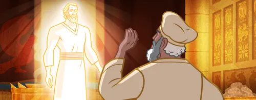 An angel appearing to Zacharias.