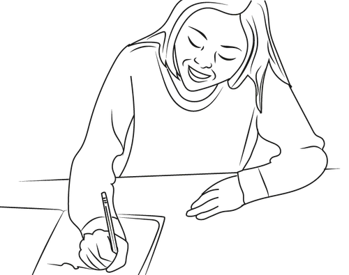 illustration of young woman writing on paper