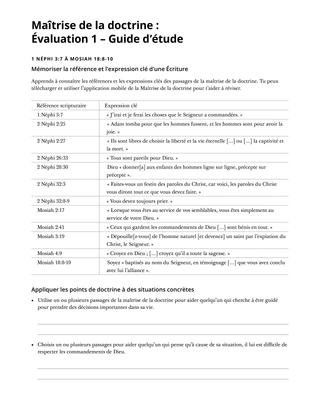 document à distribuer : Maîtrise de la doctrine : Évaluation 1 – Guide d’étude