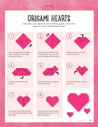illustrated instructions for folding a paper heart