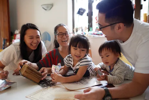 family studying together