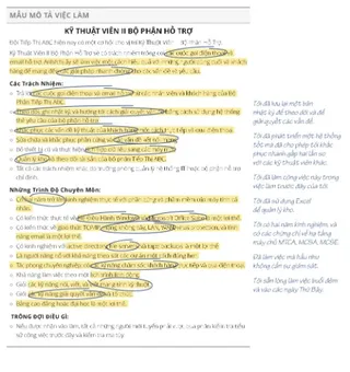 bản mô tả công việc với những từ được khoanh tròn