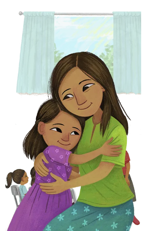 Girl hugging her mom
