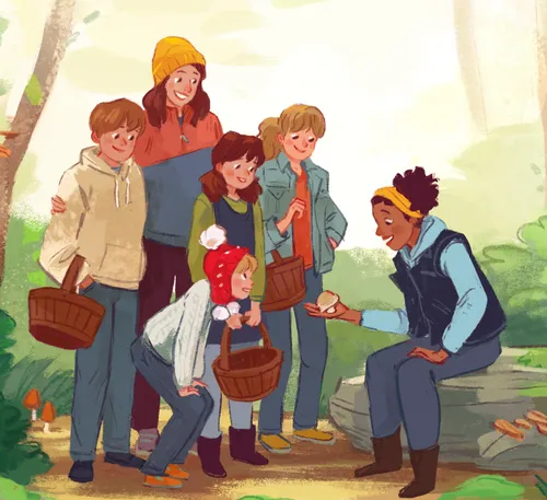 family together in woods