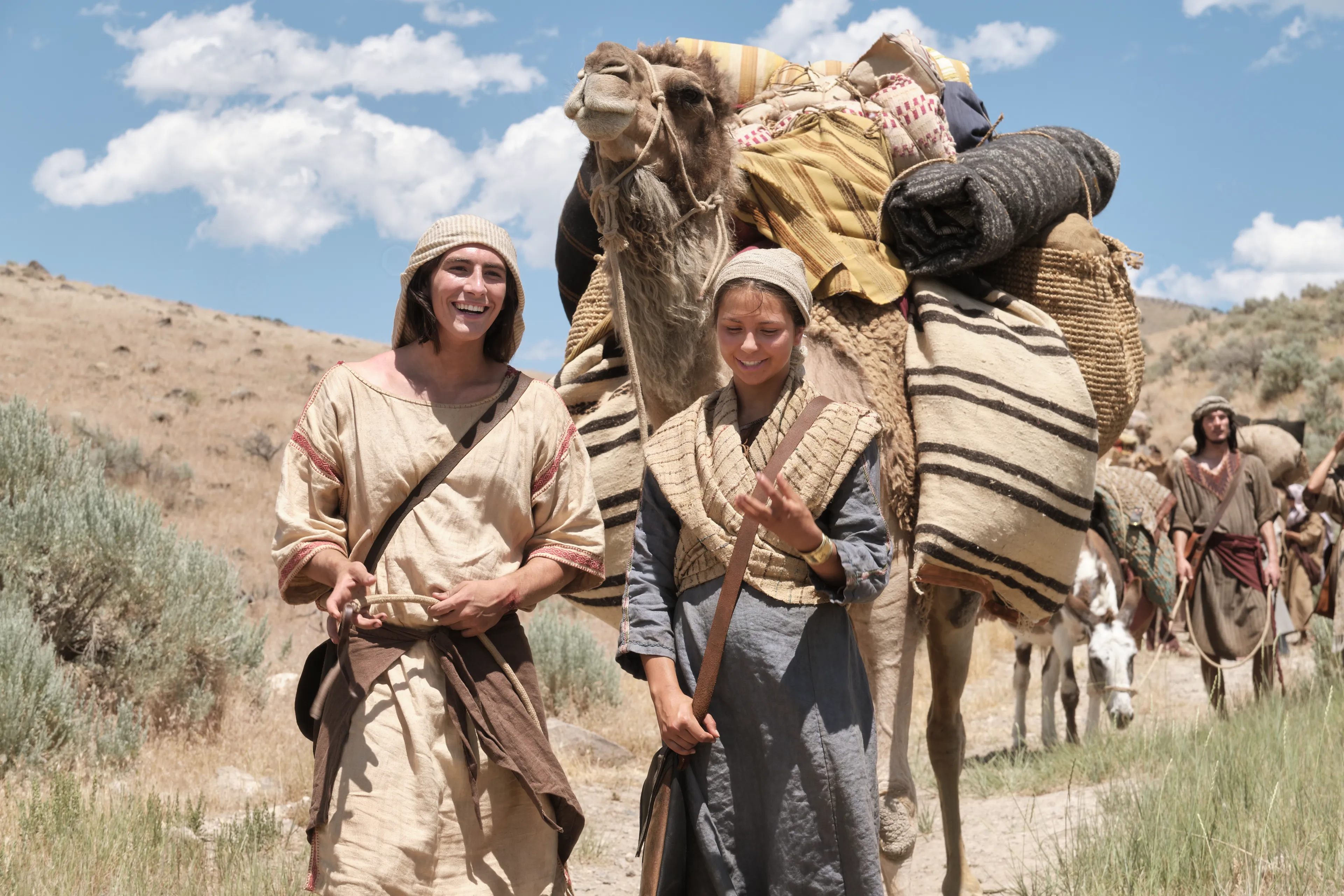 Nephi and a daughter of Ishmael arrive at Lehi's camp in the wilderness.