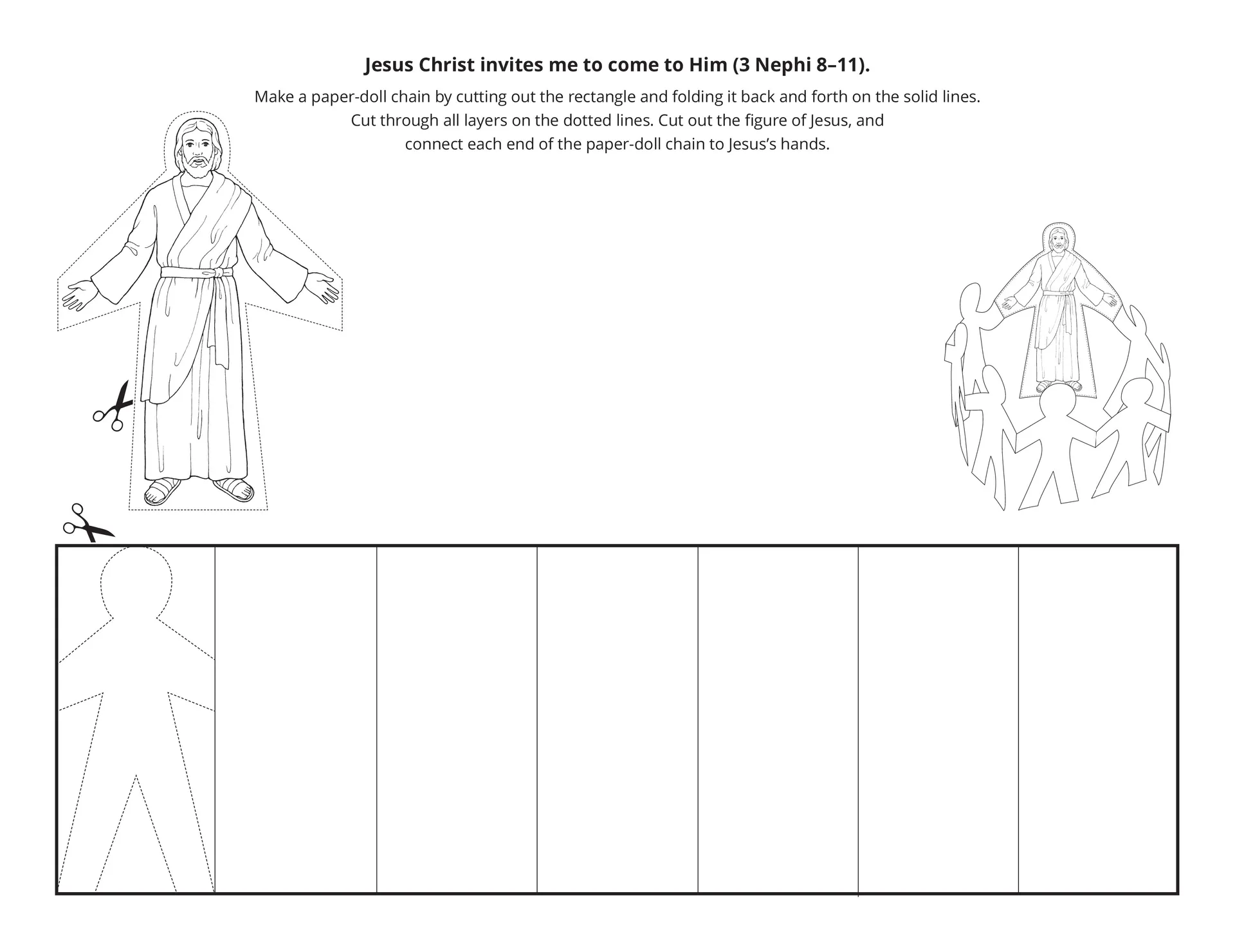 A paper cutout activity depicting Christ’s invitation to come unto Him.