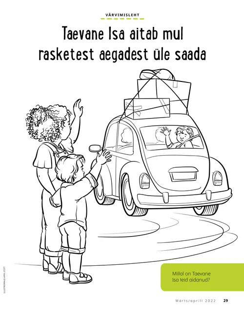 coloring page of boy waving while friend drives away
