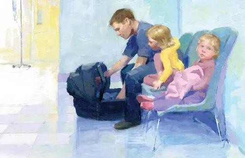 family in hospital waiting room