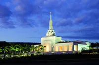 Exterior of the Apia Samoa Temple.  Shot in the evening.