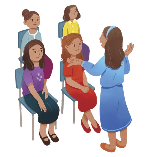 Залуу эмэгтэйчүүдийн ангийн багшаа сонсож буй охид