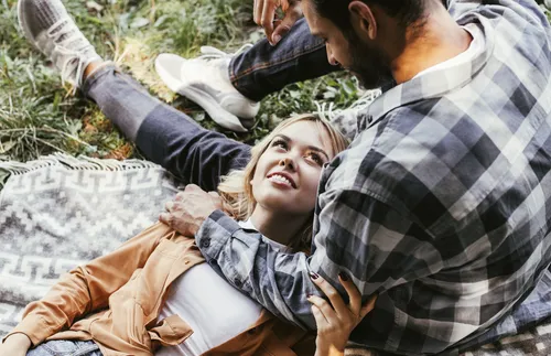 wife looking up at her husband