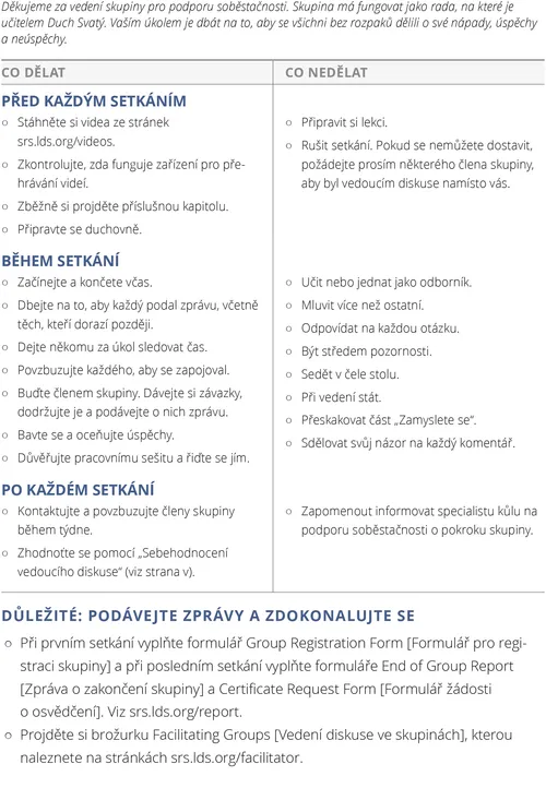 Přehled pokynů pro vedoucího diskuse