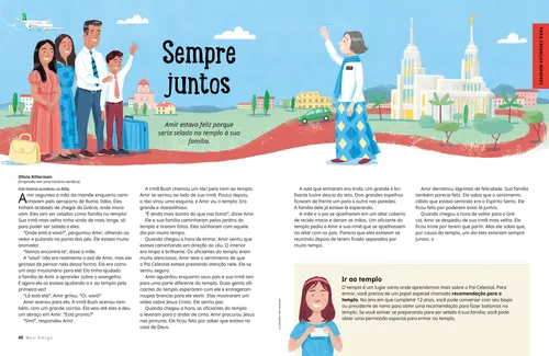 Página em PDF de uma família com bagagem e uma missionária no templo