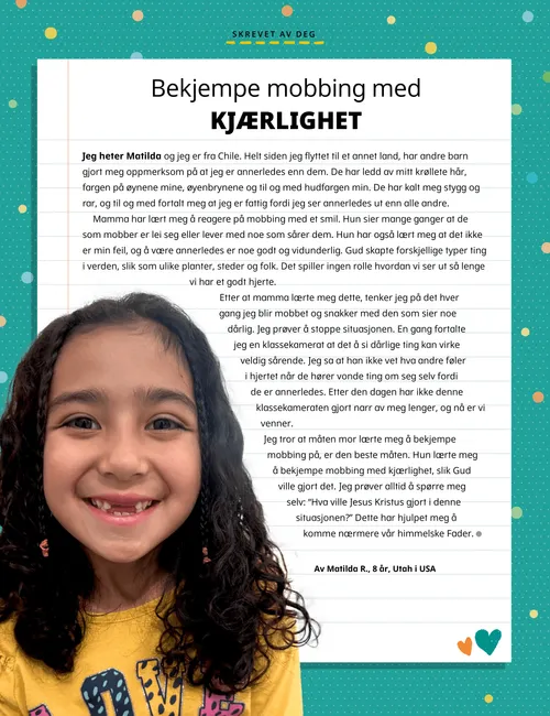 PDF-side av en smilende jente og hjerter