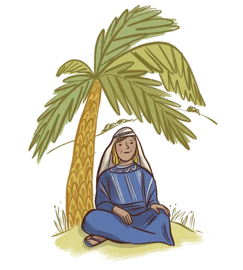 woman sitting under a palm tree
