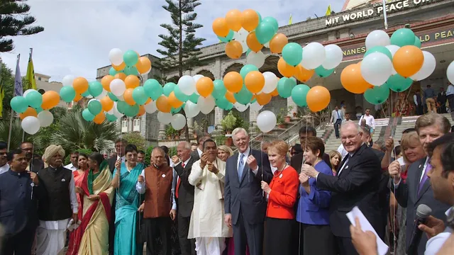 Balloons are part of the celebration of India's Independence Day on August 15, 2017, as Elder D. Todd Christofferson of the Quorum of the Twelve Apostles, his wife, Sister Kathy Christofferson, join other dignitaries and Church leaders.
