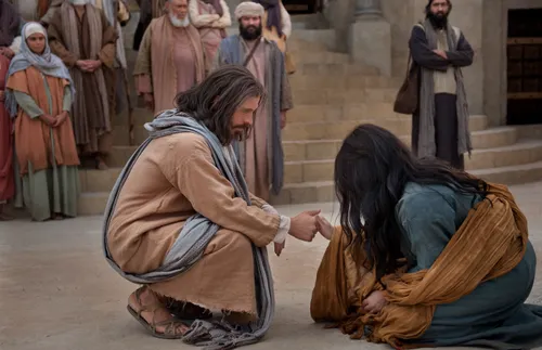 Jesus taking the hand of the woman taken in adultery