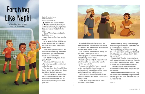 Story PDF of three boys playing soccer, and Nephi with his brothers