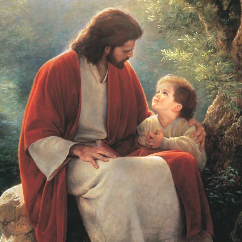 Christ looking at little boy at His side
