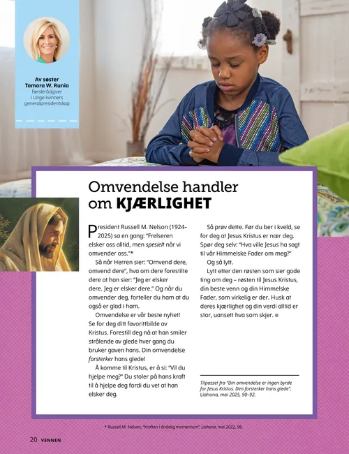 PDF-side med bilde av en jente som ber, pluss en hjertemønster-aktivitet