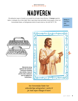 En side om nadveren med et billede af Jesus, der holder noget brød