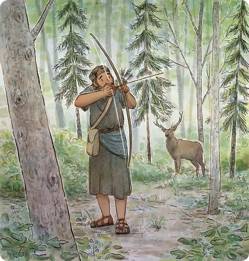 Enos hunting in the woods