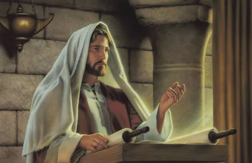 Jesus teaching in a synagogue