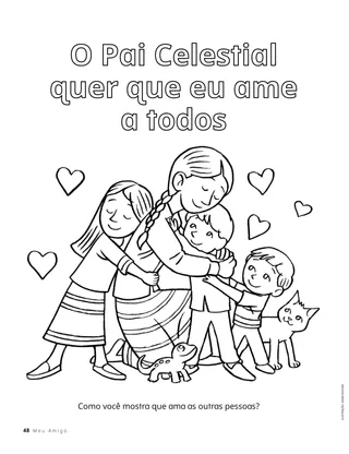 Página para colorir de crianças se abraçando