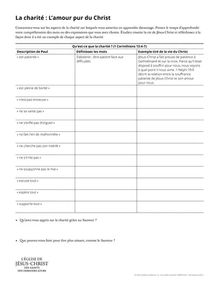 Document à distribuer : « La charité : L’amour pur du Christ »