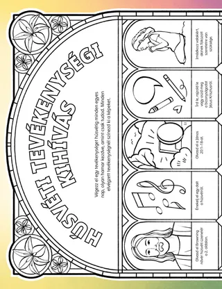 tevékenység PDF-változata, húsvéti témákat ábrázoló képekkel színezésre