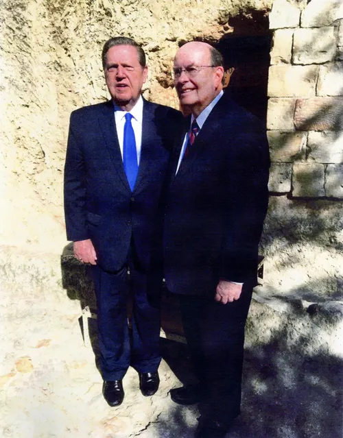 Elder Holland and Elder Cook at the Garden Tomb