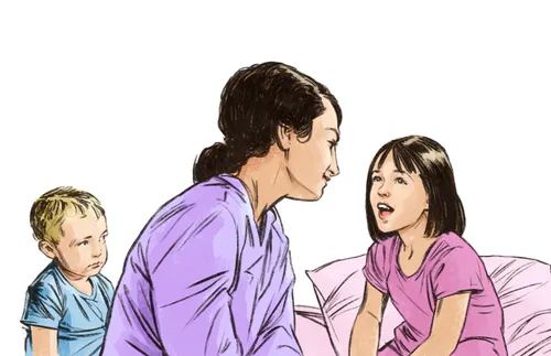 illustration of a mother talking with her children