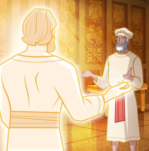 Zacharias talking with the angel.